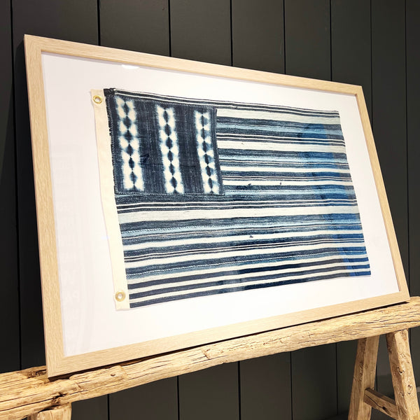 Made to Order Framed Vintage Indigo Striped Flag