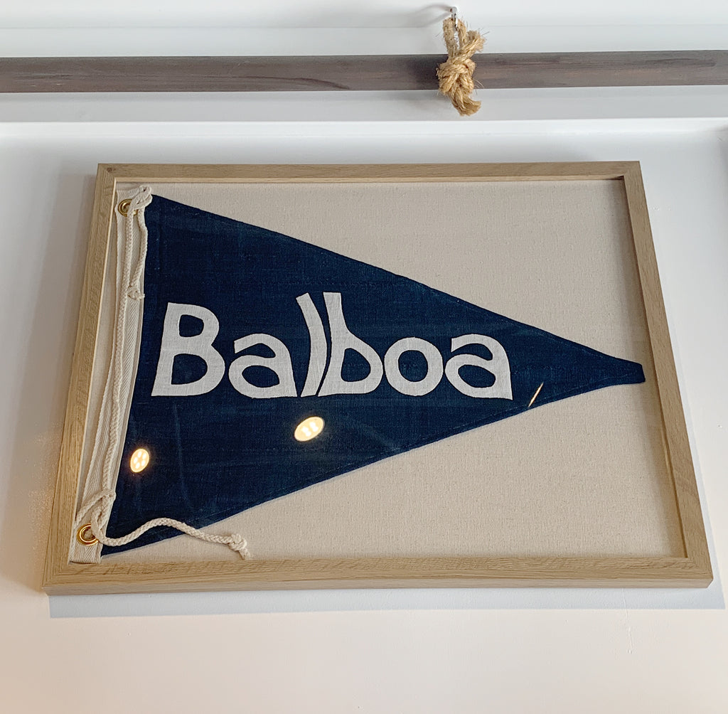 ‘BALBOA PENNANT'- Framed Freehand Pennant Style Textile Art (13x19") - Bird + Belle